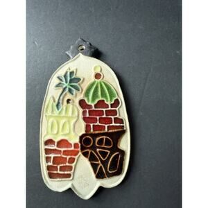 Handcrafted Ceramic Tile Ornament Wall Hanging Boho Rustic Cottagecore Whimsy